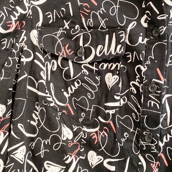 Graffiti Words Top Blouse Ciao Bella Pink Black Hearts Puffed Sleeves - Picture 6 of 9